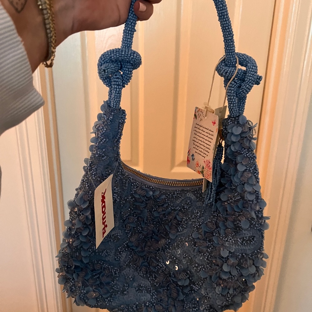 Blue Beaded Floral Women's Bag